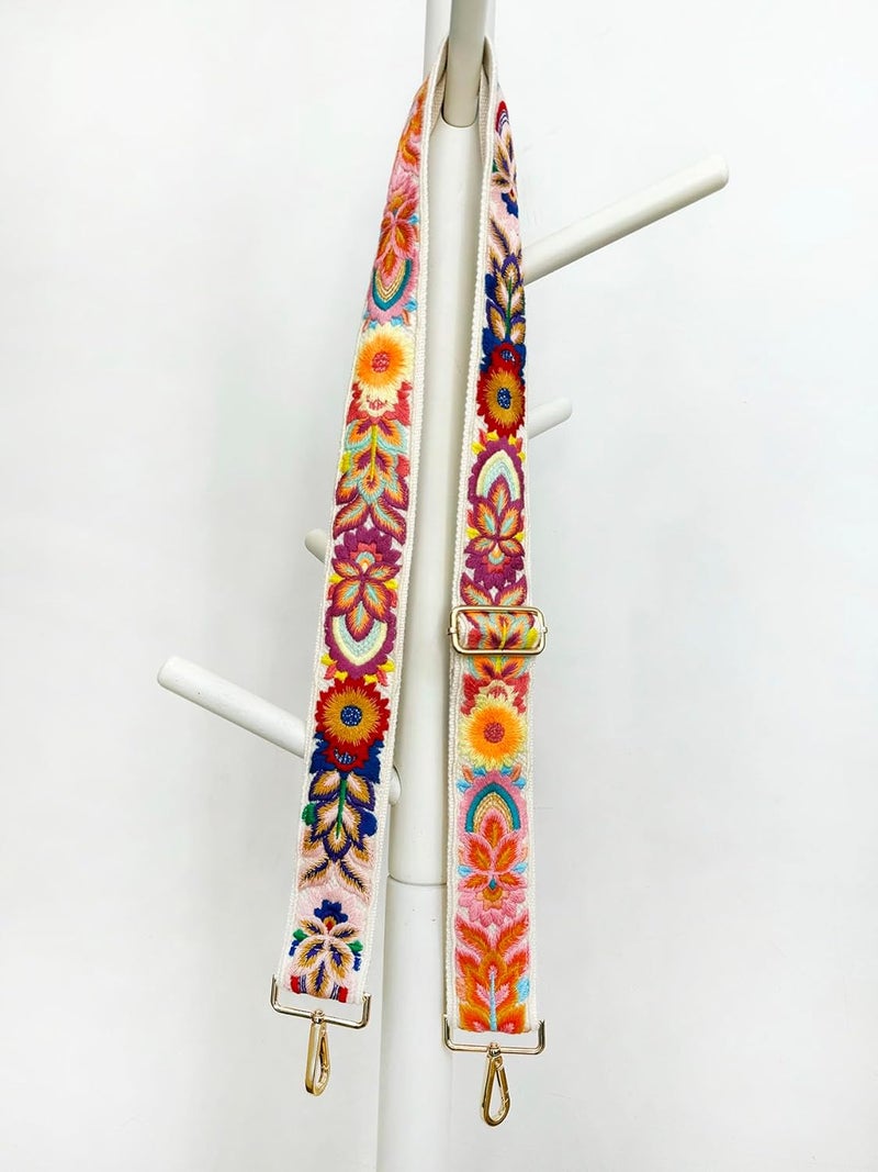 TCOMVEZ Embroidery Flower Purse Strap Replacement Crossbody for Handbags Women Guitar Strap 2 inch Wide Adjustable Bag Straps (Ivory) - Image 4